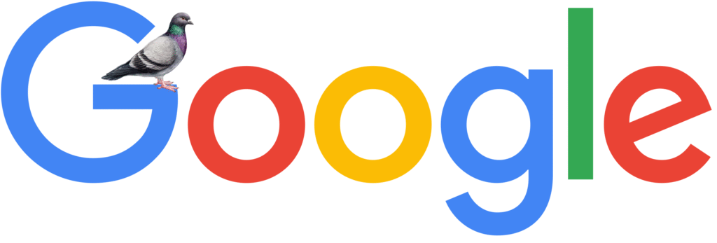 Google logo with pigeon ilustration author comparing Google to Pigeon